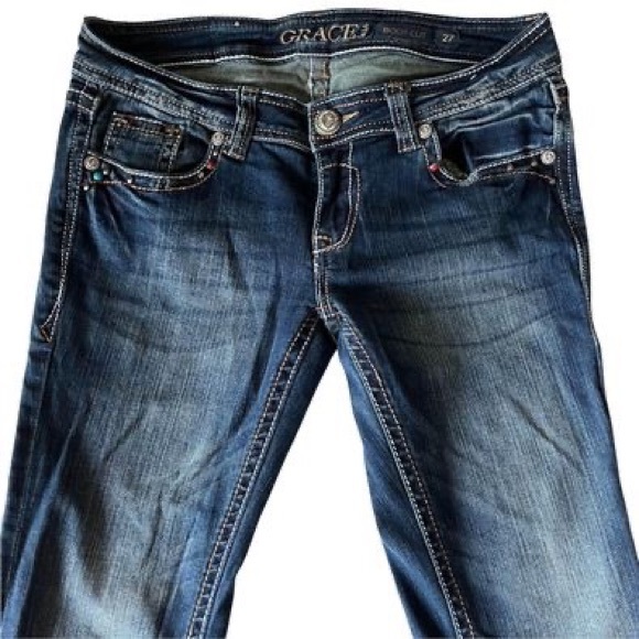 Grace in LA Embellished Studded Cowgirl Rodeo Jeans size 27 - Picture 3 of 6